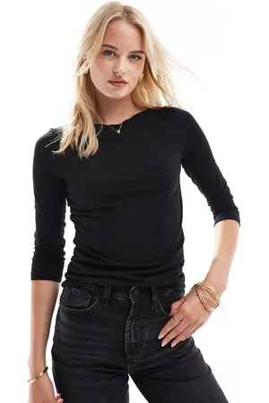 VERO MODA Boat neck fitted 3/4 sleeve t-shirt in
