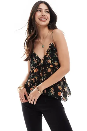 Brave Soul Sheer frill vest in floral print
