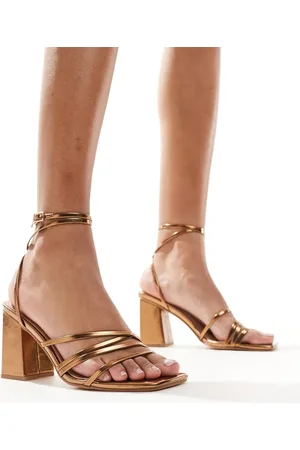 London Rebel Audrey block heel strappy sandal in bronze
