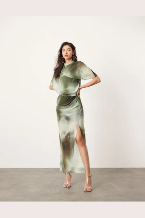 ASOS Drape neck midi dress in green shadow print