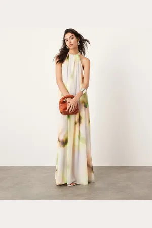 ASOS Chiffon halterneck trapeze maxi dress in watercolour print
