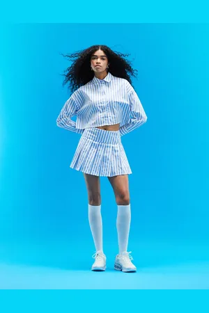 ASOS Cotton poplin pleated mini skirt co-ord in stripe