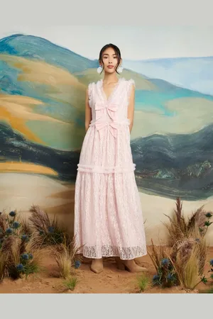 Sister Jane Dream bow detail frill lace maxi dress in powder