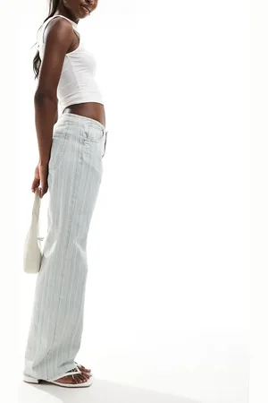 Pull&Bear Low rise contrast thread striped jean in blue &