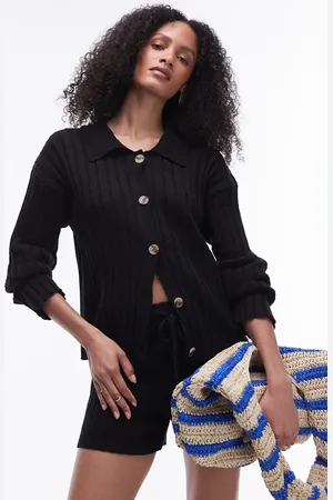 Topshop Knitted co-ord button through ribbed shirt in