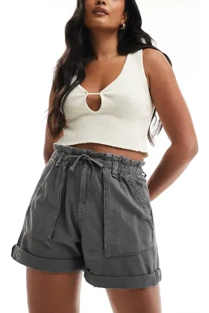 Pull&Bear Paperbag waist cotton short in washed