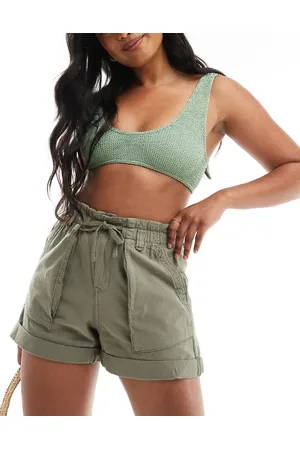 Pull&Bear Paperbag waist cotton short in khaki