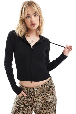 Monki Knitted hoodie zip up cardigan in