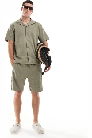 River Island Plisse shorts co-ord in light khaki