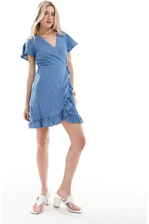 VILA Wrap front broderie detail mini dress in
