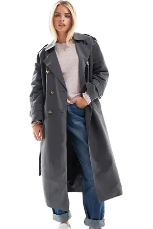 VERO MODA Longline belted trench coat in asphalt