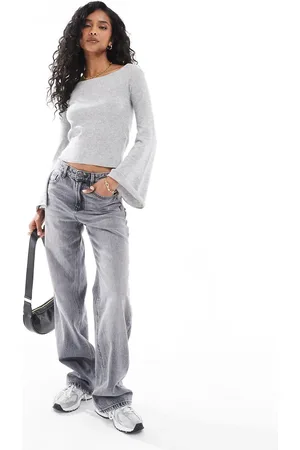 Pieces® Structured rib knit top with flared sleeve in