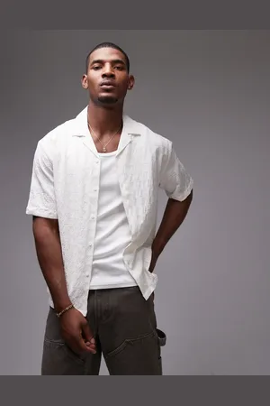 Topman Short sleeve textured grid shirt in white