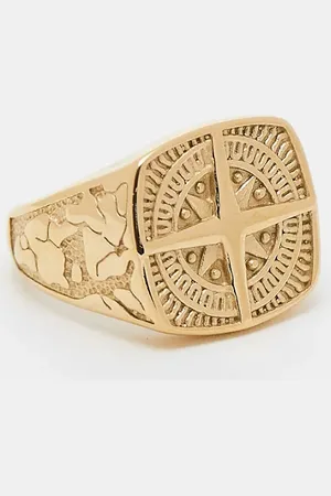 ASOS Waterproof stainless steel signet ring with compass design in tone
