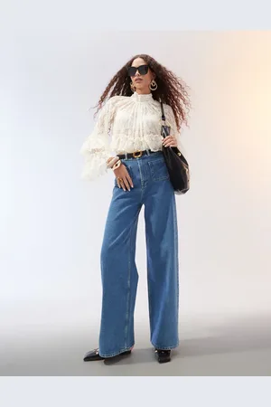 ASOS Clean wide leg jeans with front pockets in mid