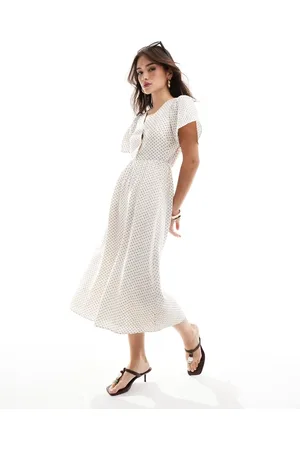 & OTHER STORIES Flutter sleeve midi dress in beige spot print