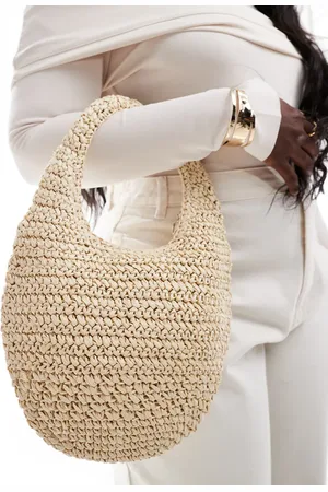 Bershka Woven grab bag in natural straw