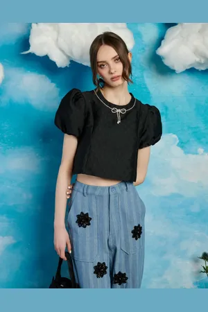 Sister Jane Bow embellished puff sleeve top in