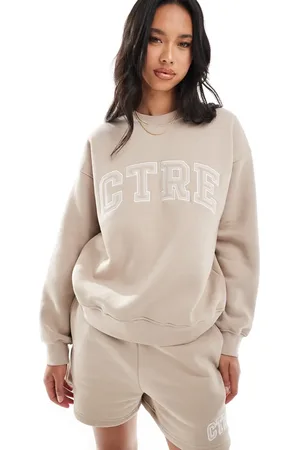 The Couture Club Co-ord ctre varsity crewneck sweatshirt in beige