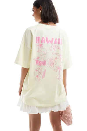 ASOS Oversized t-shirt with Hawaii graphic in lemon