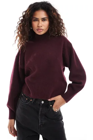 Monki Knitted turtleneck sweater in burgundy