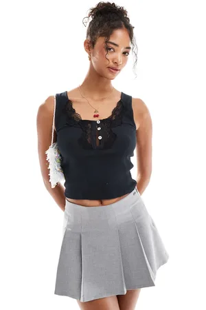 Miss Selfridge Sleeveless top with lace and button detail in