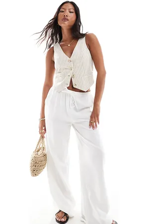 Stradivarius Petite linen look pull on trouser in