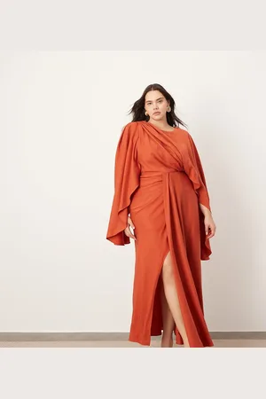 ASOS Curve volume flare sleeve grecian cut out maxi dress in rust
