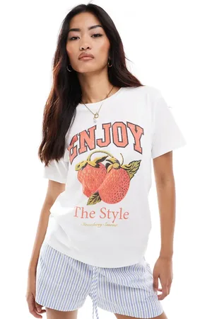 Stradivarius Enjoy strawberry detail graphic t-shirt in