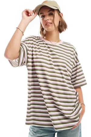 ASOS Striped oversized t-shirt in khaki