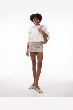Topshop Denim micro pelmet in beige stripe