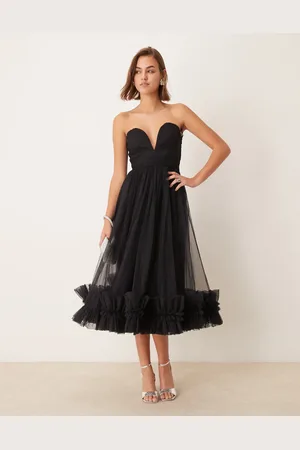 Lace & Beads Corset tulle ruffle hem midaxi dress in