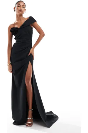 ASOS Premium off shoulder corsage maxi dress with train in