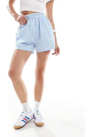 Daisy Street Boxer waist detail boyfriend shorts in textured stripe