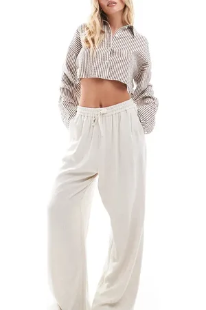 Miss Selfridge Linen blend pull on wide leg trouser in stone