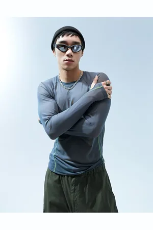 ASOS Muscle fit long sleeve t-shirt in mesh with contrast stitching