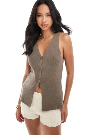 ASOS Knitted longline v waistcoat co-ord in dark taupe