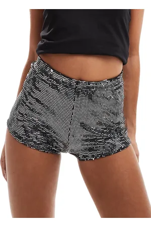 Miss Selfridge Festival metallic hotpant short in silver