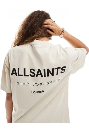 AllSaints Underground oversized t-shirt in light beige exclusive to asos