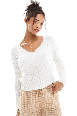 MANGO Open weave v neck jumper in