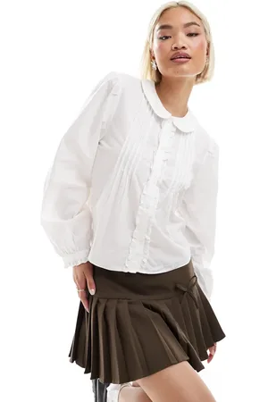Monki Long sleeve frill collared shirt blouse in