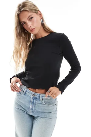 Brave Soul Long sleeve lettuce hem top in