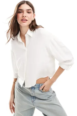 Stradivarius Linen look cropped shirt in