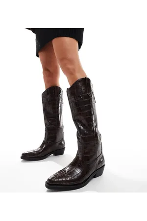 Public Desire Apollop western knee boots in croc
