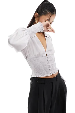 Miss Selfridge Satin v neck button up blouse in