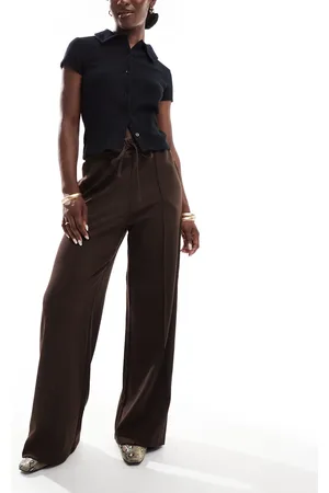 VILA Pintuck wide leg trousers in chocolate