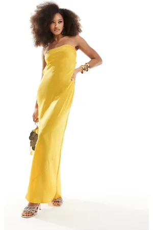 ASOS Satin bandeau bias maxi dress with tie back in bright