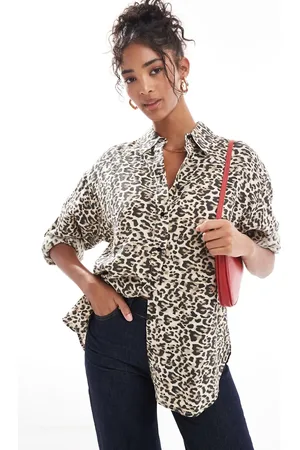 Stradivarius Linen look shirt in leopard print