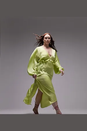 Topshop Long sleeve riveria occasion dress in lime