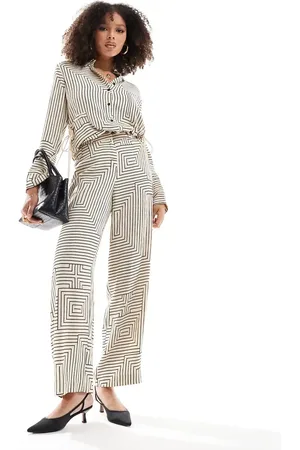 Whistles Stripe wide leg trouser in ivory co-ord